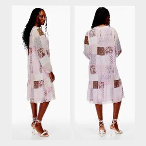 WILFRED ARITZIA Miriam Trapeze Midi Dress Sheer Overlay Patchwork Women's Large